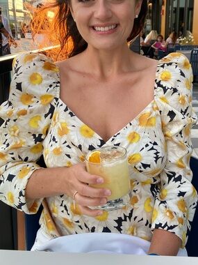 Zara White Floral Blouse with Yellow Accents